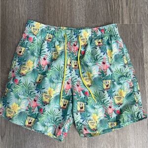 H&M SpongeBob Patterned Men's Shorts - Green and Yellow